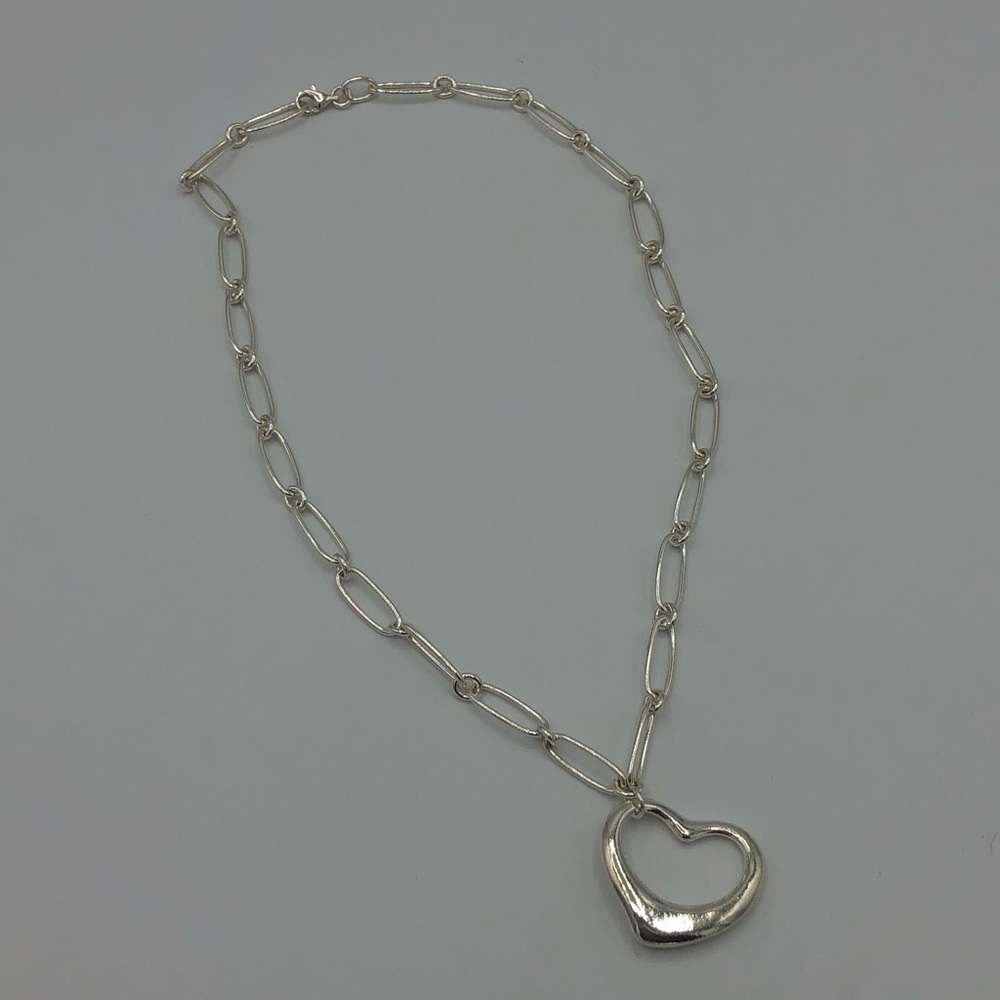 Sterling Silver Paper Clip Chain Heart Necklace - Picture 13 of 13